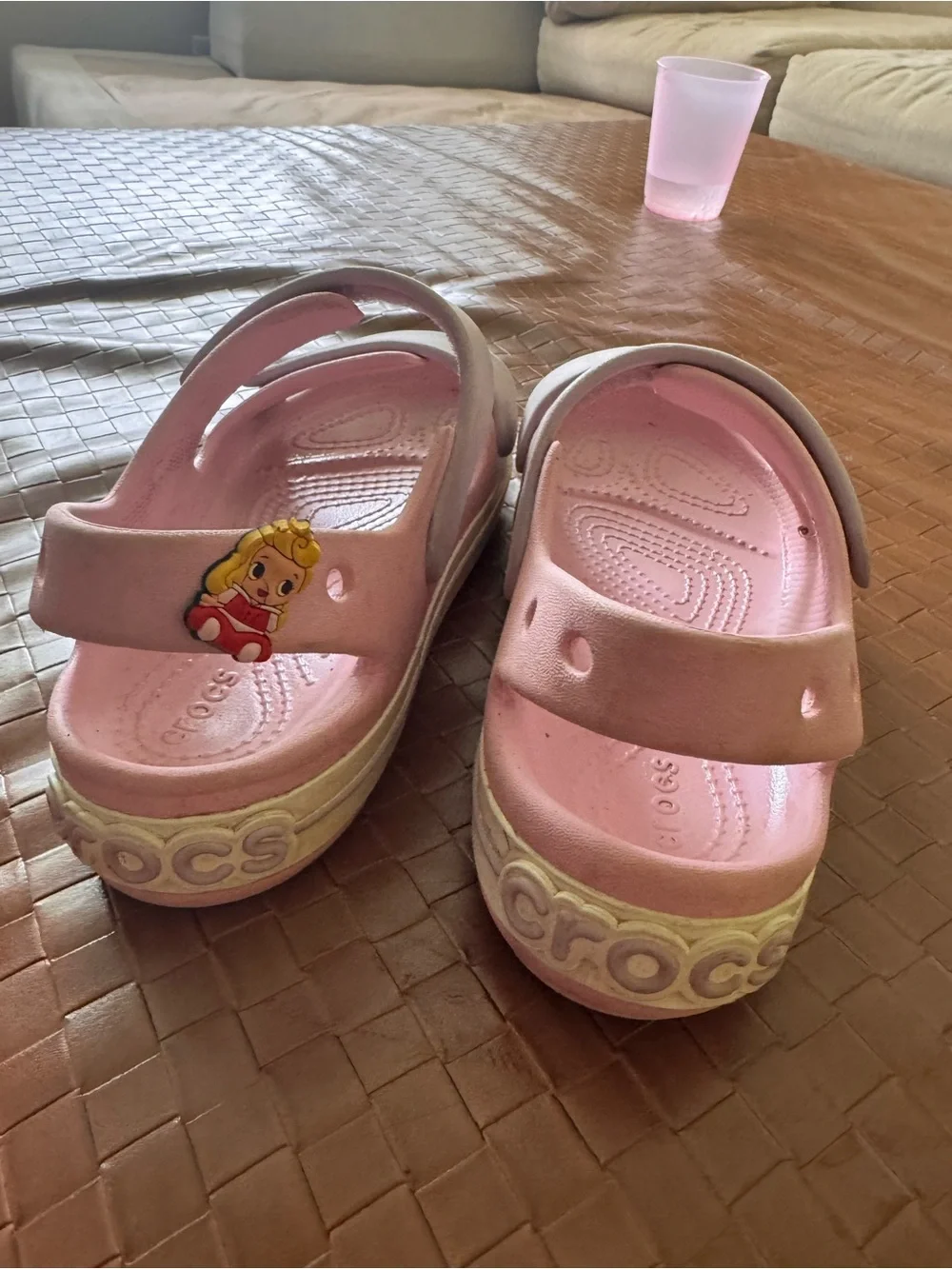 CROCS Kids Pink Sandals with purple Dual Straps